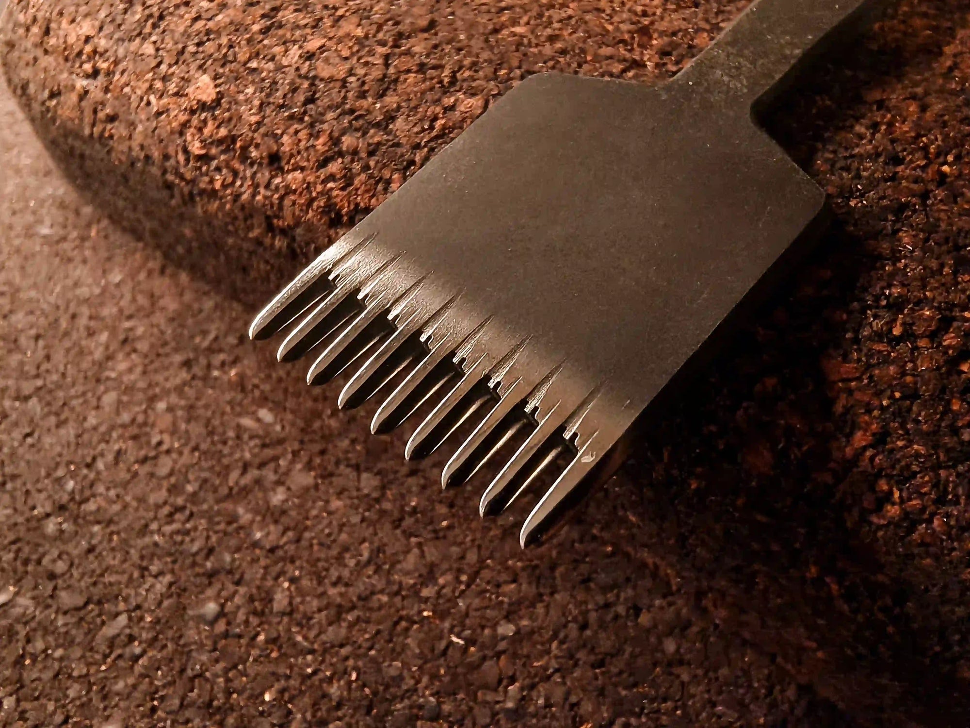 Leather pricking iron tool used in handcraft by Reliq Leather, for traditional saddle stitching